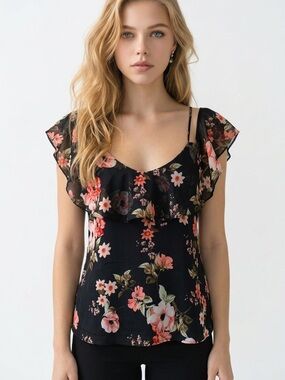 F&F top spaghetti strap blouse. ‎ Drop shoulder flutter sleeve. Size 8